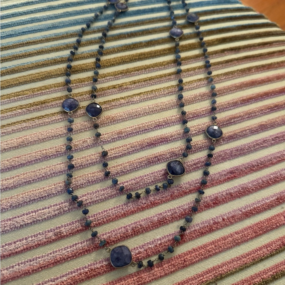 Amethyst Stones & Labradorite Beaded Necklace (can wear doubled or tripled) - Picture 3 of 6